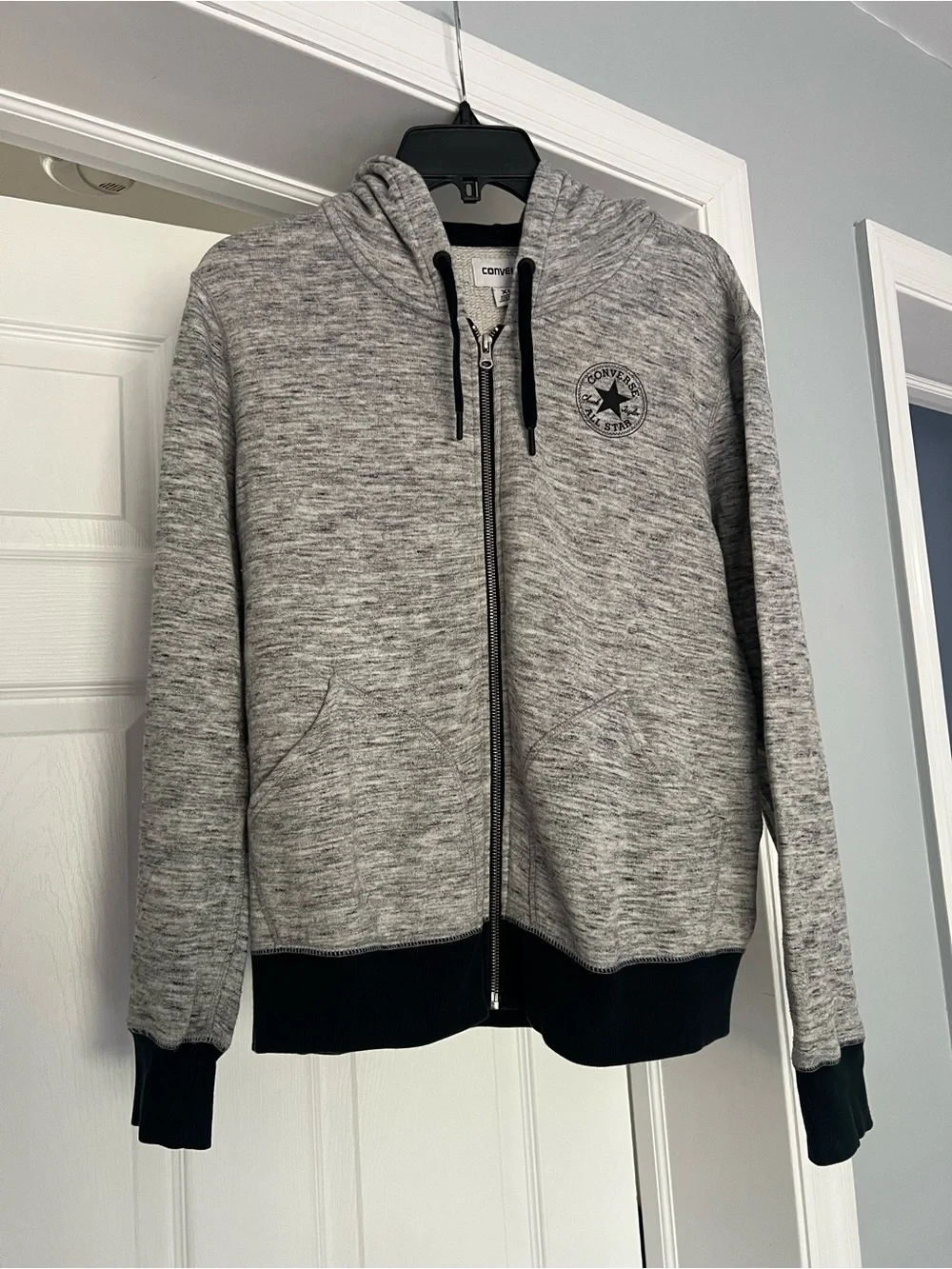 Converse Youth Heather Gray Zip Hoodie with Black Trim